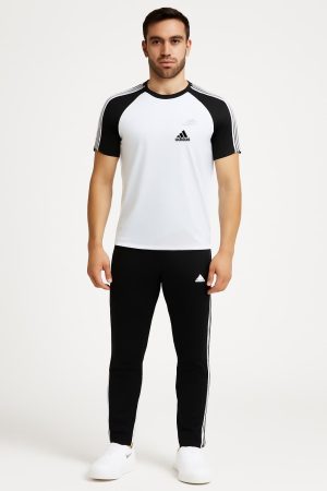 Drifit Summer Tracksuit - Black & White Combo With 3 adi straps #218