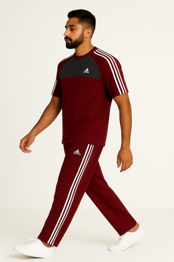 Drifit Summer Tracksuit - Maroon & Gray Combo With 3 adi straps #233 - Image 2