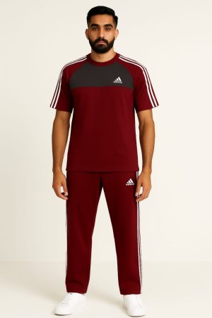 Drifit Summer Tracksuit - Maroon & Gray Combo With 3 adi straps #233