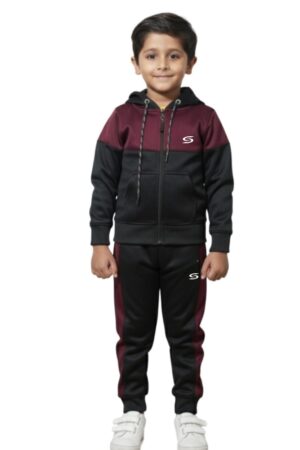 Winter Collection-kid's Only- Black & Maroon Premium Tracksuit.