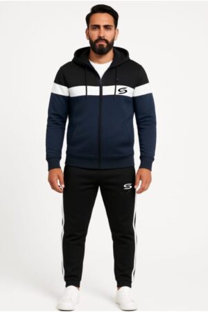 Winter Collection-Man's Only- 3 Strp Navy, Black & White Premium Tracksuit.