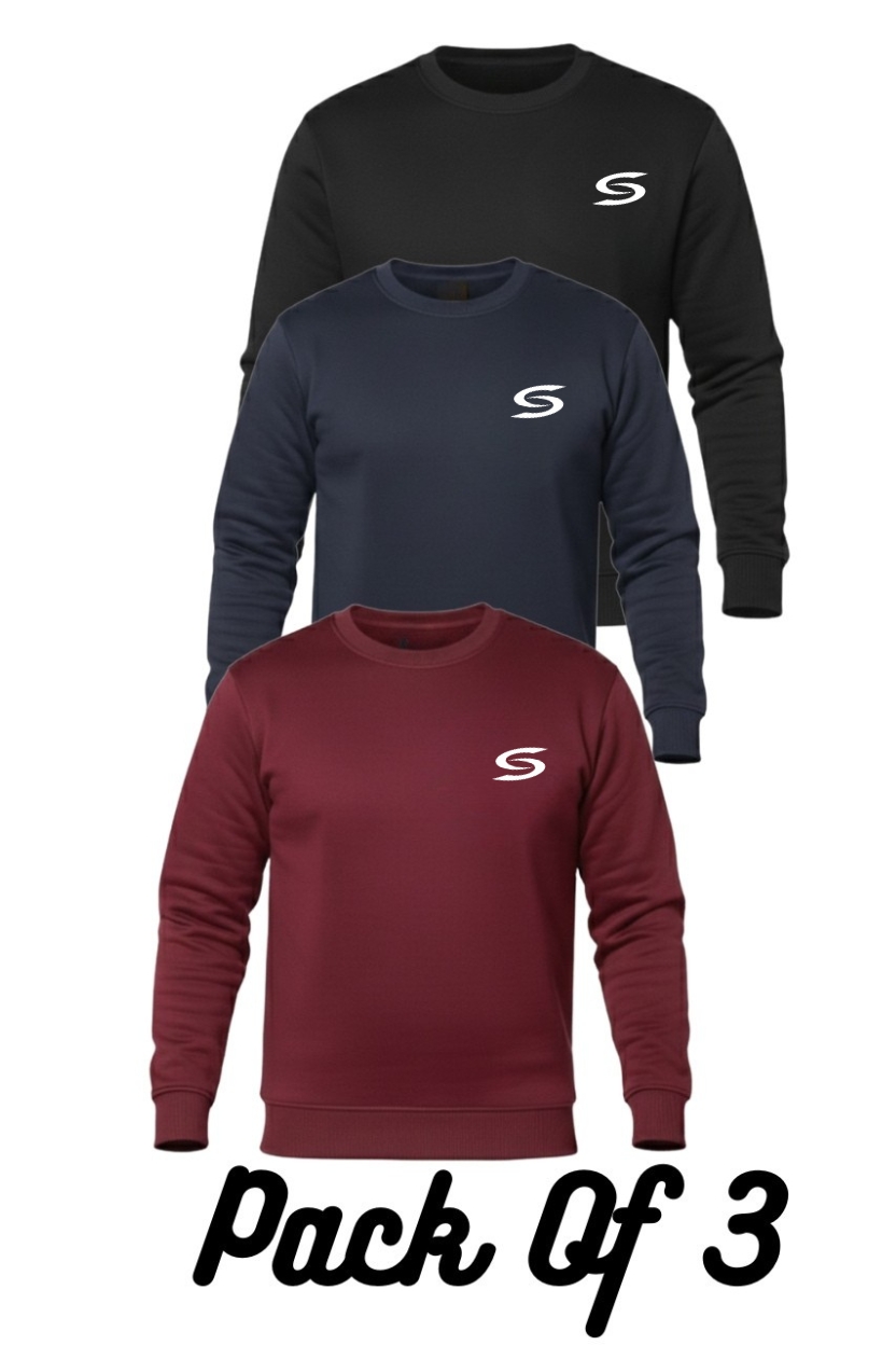 Winter Collection-Pack Of 3-Black+Navy Blue+Maroon Premium Sweatshirts