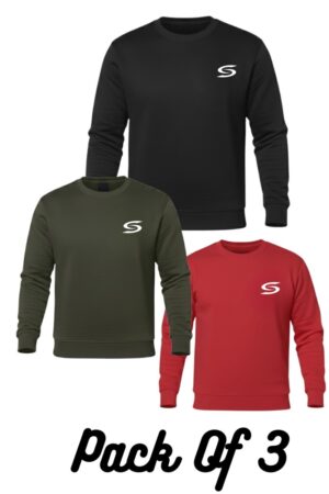 Winter Collection-Pack Of 3-Olive Green+Red+Black Premium Sweatshirts