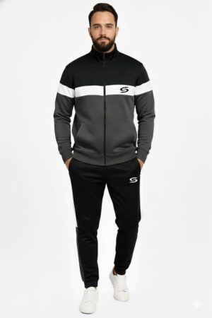 Winter-Mock Neck Zipper-Grey-White & Black-Tracksuit