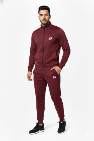 Winter-Mock Neck Zipper-Maroon-Tracksuit
