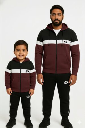 Winter Collection- 3 Strp Maroon, Black & White Premium Tracksuit.. Father’s Style Edition .