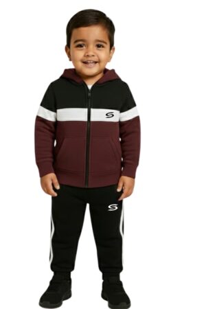 Winter Collection-Kid's Only- 3 Strp Maroon, Black & White Premium Tracksuit.