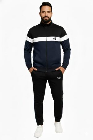 Winter-Mock Neck Zipper-Navy Blue-White & Black-Tracksuit