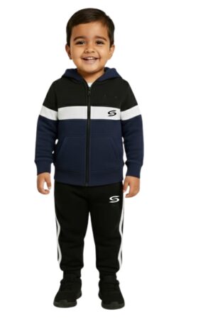 Winter Collection-Kid's Only- 3 Strp Navy, Black & White Premium Tracksuit.