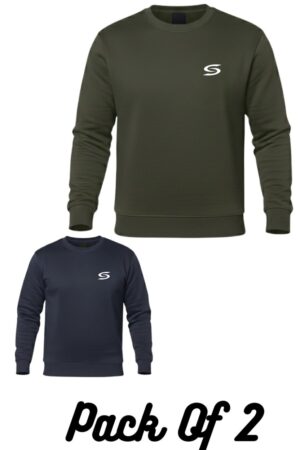 Winter Collection-Pack Of 2-Olive Green+Navy Blue Premium Sweatshirts