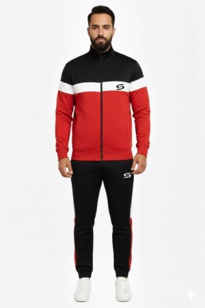 Winter-Mock Neck Zipper-Red-White & Black-Tracksuit